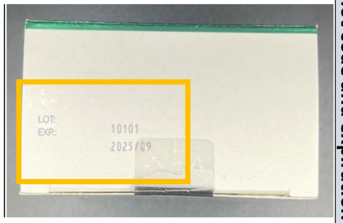 The recalled Systane eye drops are Lot 10101 with an expiration date of 2025/09 marked on the green and pink carton.