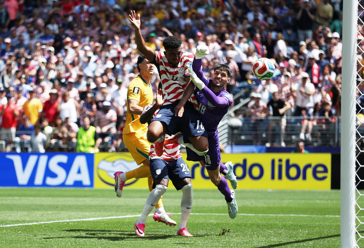 SEATTLE, WASHINGTON - JUNE 19: Alex Freeman #16 of the United States heads to score the team's second goal during the FIFA World Cup 2026 Group D match between USA and Australia at Seattle Stadium on June 19, 2026 in Seattle, Washington. (Photo by Emilee Chinn/Getty Images)