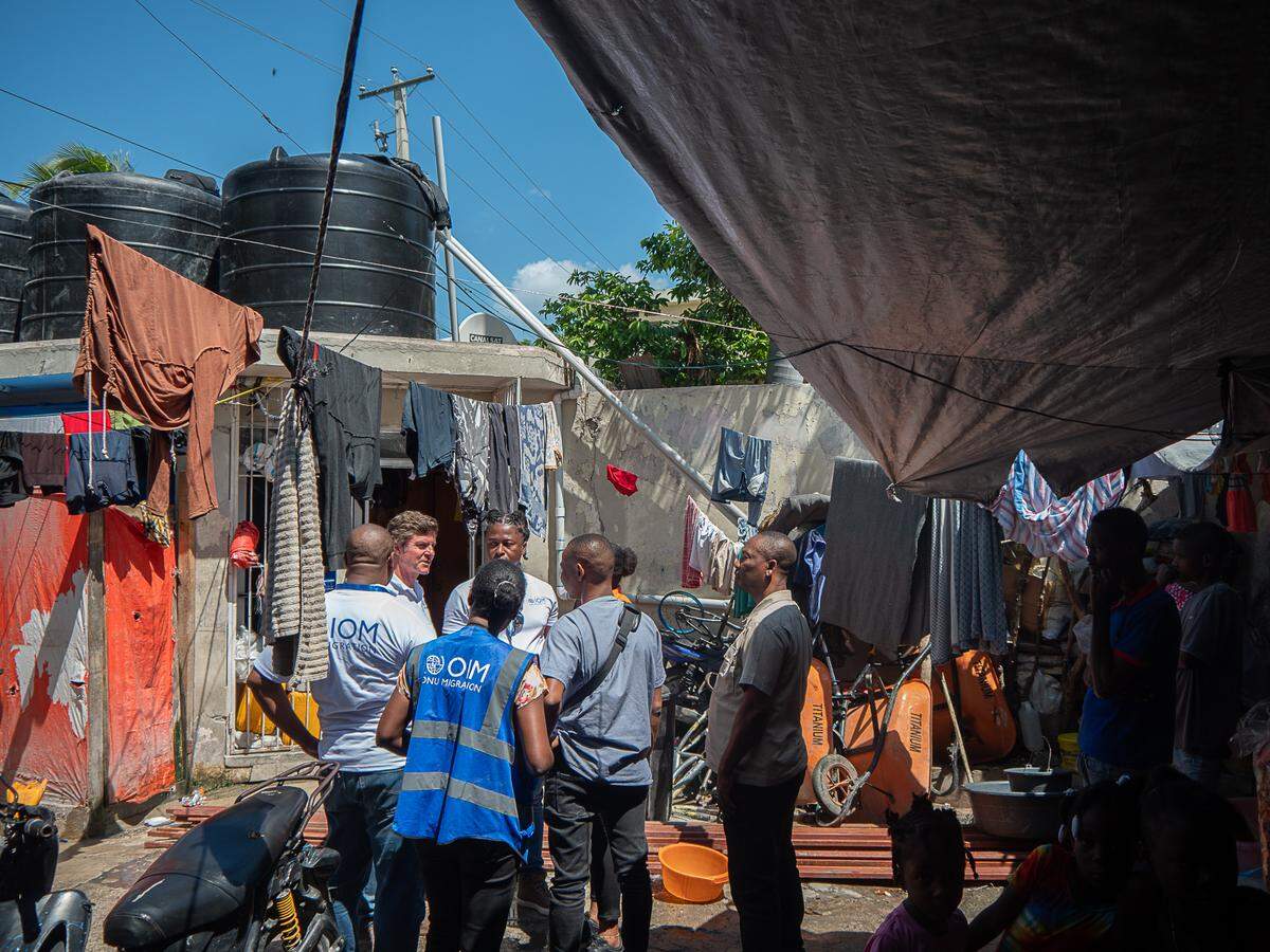 Grégoire Goodstein, the United Nations International Organization for Migration chief of mission in Haiti, visits a displacement camp where some of the more than 1.45 million people driven out of their homes by gangs, live.