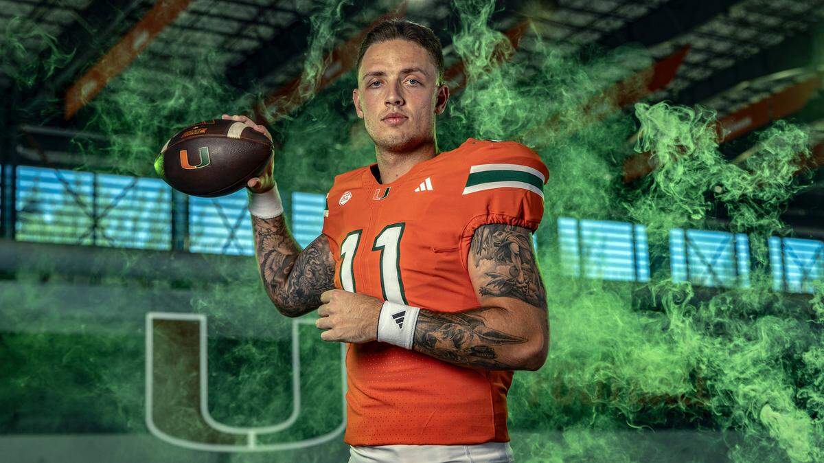 Miami Hurricanes quarterback Carson Beck (11) at the Carol Soffer Indoor Practice Facility in Coral Gables, Florida, on Tuesday, August 12, 2025. 