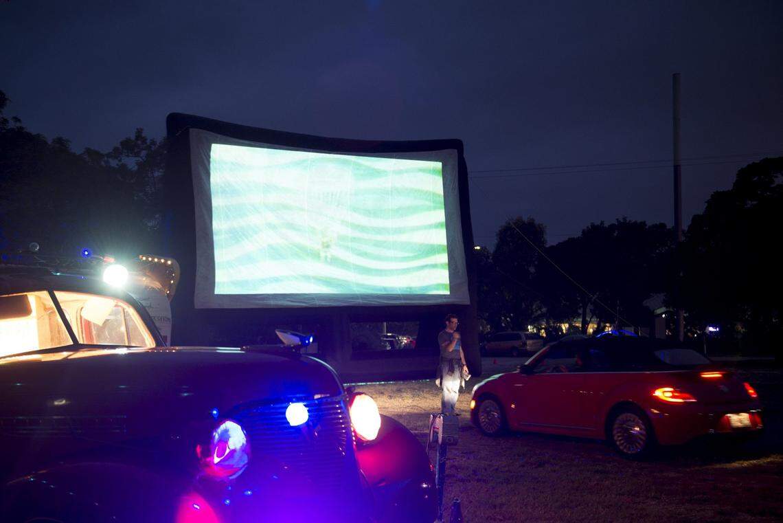 In 2016, cars lineup at the Blue Starlite Urban Drive-In Miami for a showing of ‘Grease - The Sing-Along,’ in Palmetto Bay