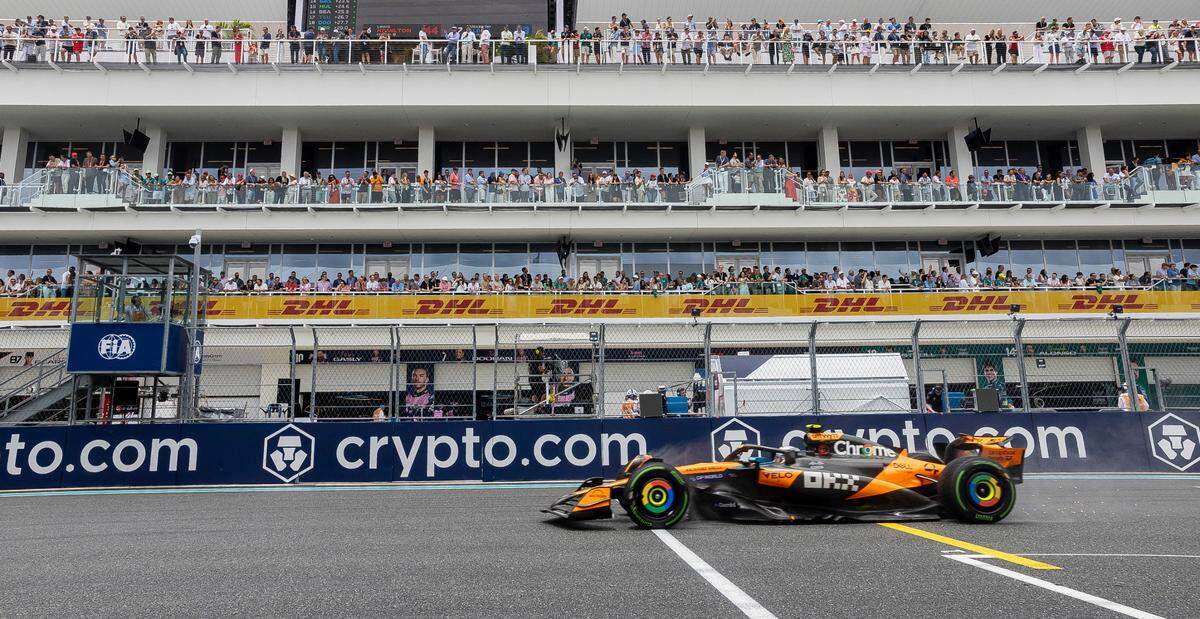 McLaren driver Lando Norris of Britain completes a lap as he participates in a Sprint race on the second day of the Formula One Miami Grand Prix at the Miami International Autodrome on Saturday, May 3, 2025, in Miami Gardens, Fla.