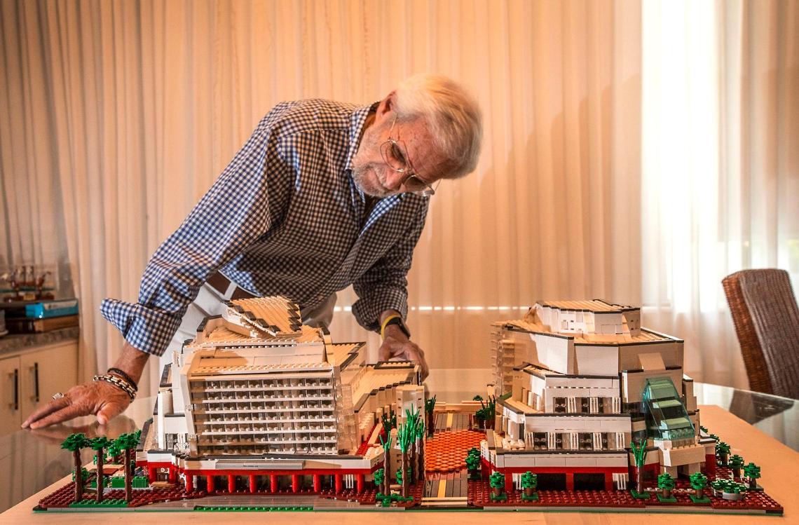 Stu Blumberg, photographed at his home on Nov. 7, 2018, has assembled a model of the Adrienne Arsht Center for the Performing Arts out of Legos.