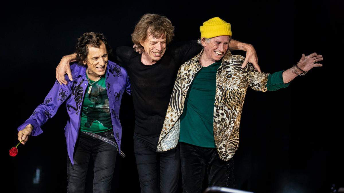 Members of The Rolling Stones on the No Filter Tour in 2021. Pictured: Ron Wood, Mick Jagger and Keith Richards.