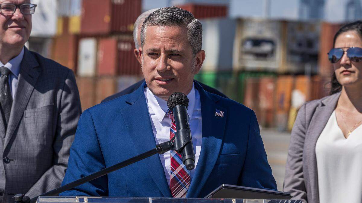 Miami-Dade County Tax Collector Dariel Fernandez speaks during a press conference at PortMiami on Tuesday, Feb. 17, 2026.