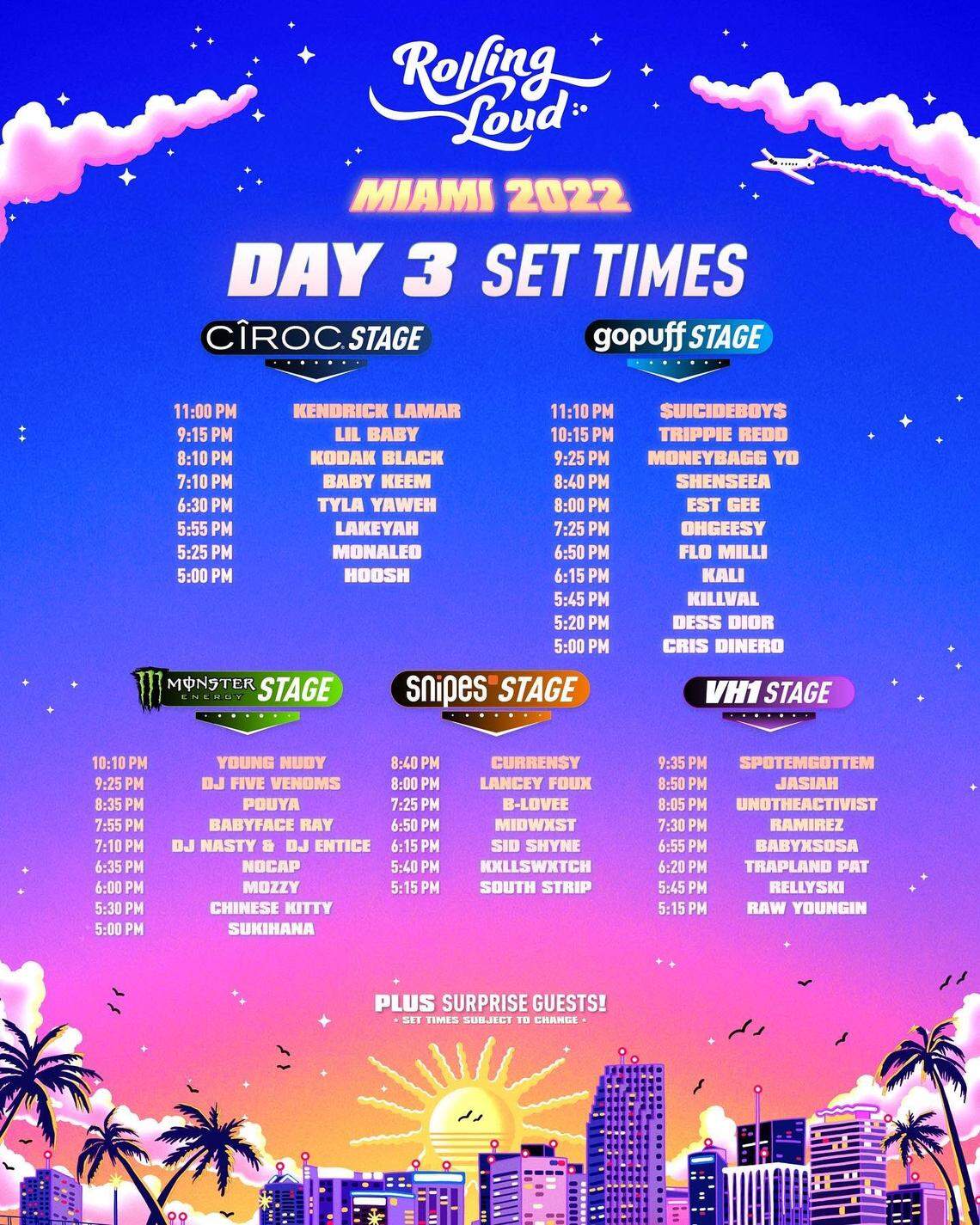 Rolling Loud day three lineup, July 24, 2022, at the Miami Gardens Hard Rock Stadium festival.