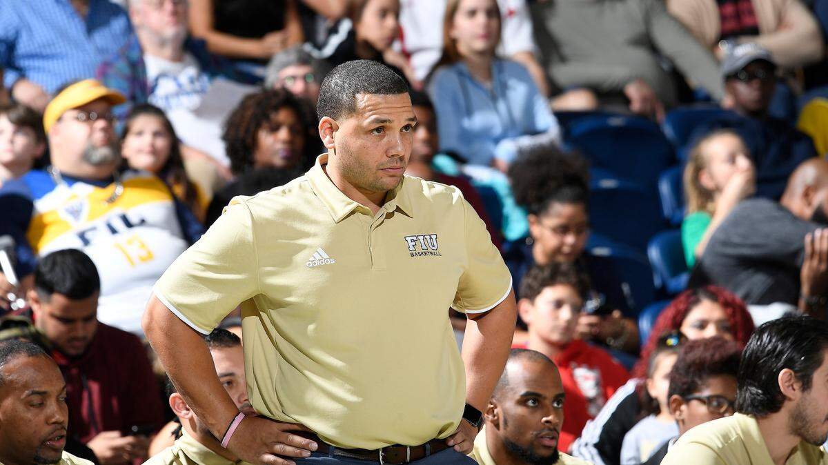 FIU coach Jeremy Ballard during a game Jan. 26, 2019. FIU will be led this season by a pair of senior forwards: 6-6 Devon Andrews and 6-9 Osasumwen Osaghae. Andrews is considered the most versatile player in the league and is a preseason first-team all-conference pick after averaging 15.3 points last season. He scored at least 20 points nine times.