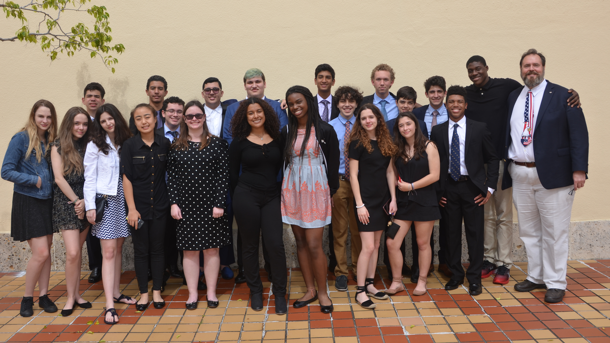 Thirty Westminster Christian School high school students recently competed in the Miami-Dade County History Fair. For the fourth consecutive year, students earned awards across the board in performance, documentary and exhibit categories. Participants are pictured with their history instructor and program sponsor, Wayne Williams.