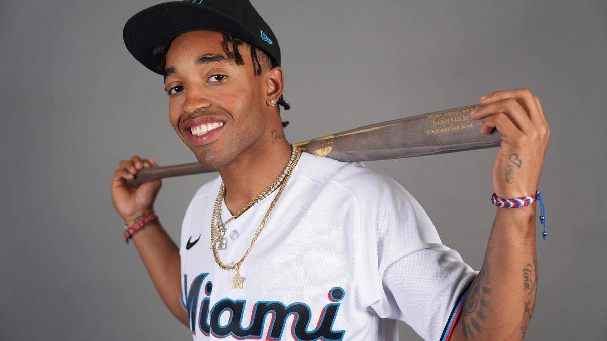 Miami Marlins infielder Nasim Nunez (86) poses for a photo during photo day at Roger Dean Chevrolet Stadium.