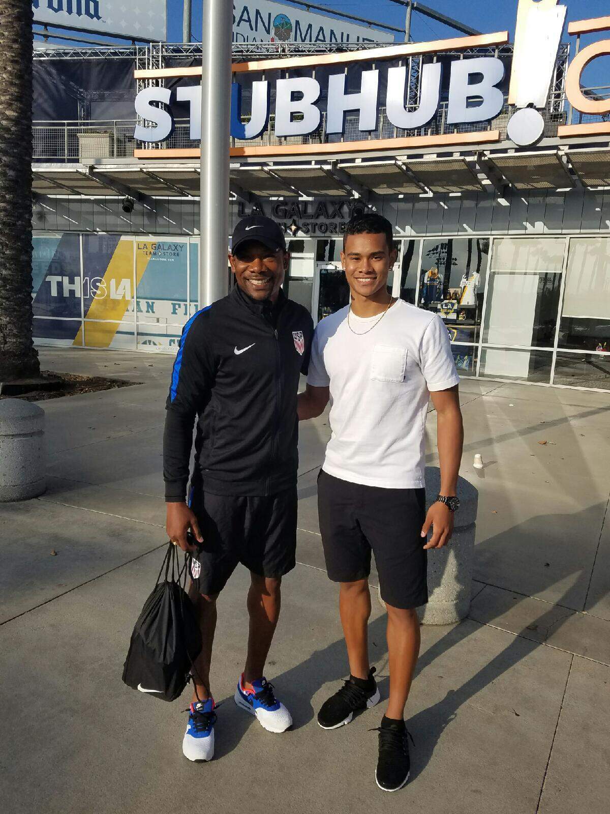 Roy Lassiter (left), one of the most prolific scorers in MLS history, with his son, Ariel, a winger with Inter Miami .