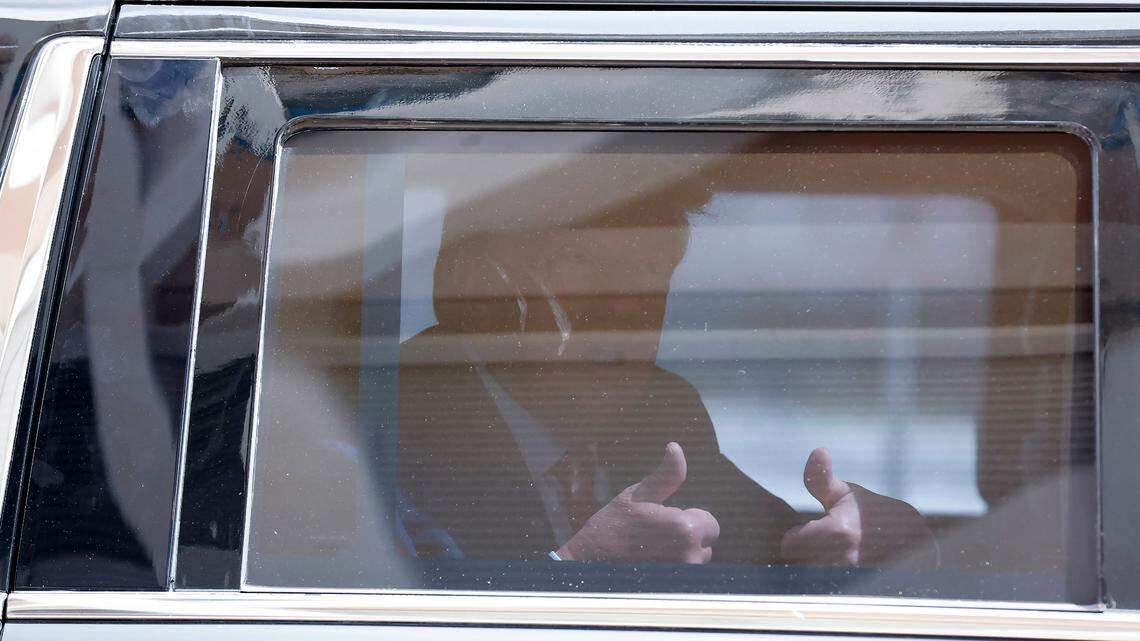 Former President Donald Trump gives a thumbs-up to supporters after leaving the Wilkie D. Ferguson Jr. U.S. Courthouse in Miami on June 13.