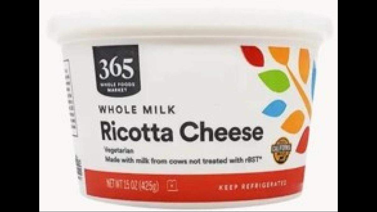 Ricotta Cheese made with whole milk from Whole Foods Market’s 365 brand.