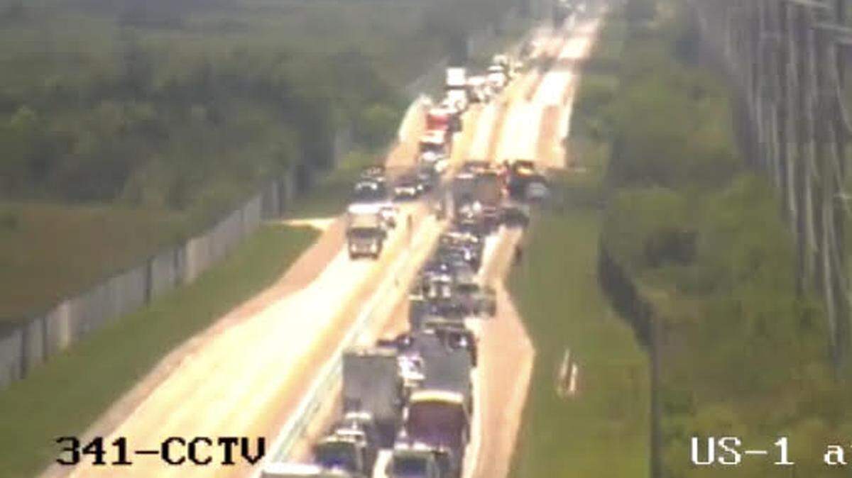 Florida Department of Transportation camera footage shows a long line of cars stopped before an accident scene on the 18 Mile Stretch of U.S. 1 leading to the Florida Keys Tuesday, June 13, 2023.
