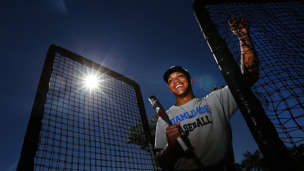 Miami Dade College baseball star Luis Guerrero Jr. during practice at the MDC Kendall Campus on Tuesday, Jan. 29, 2019.