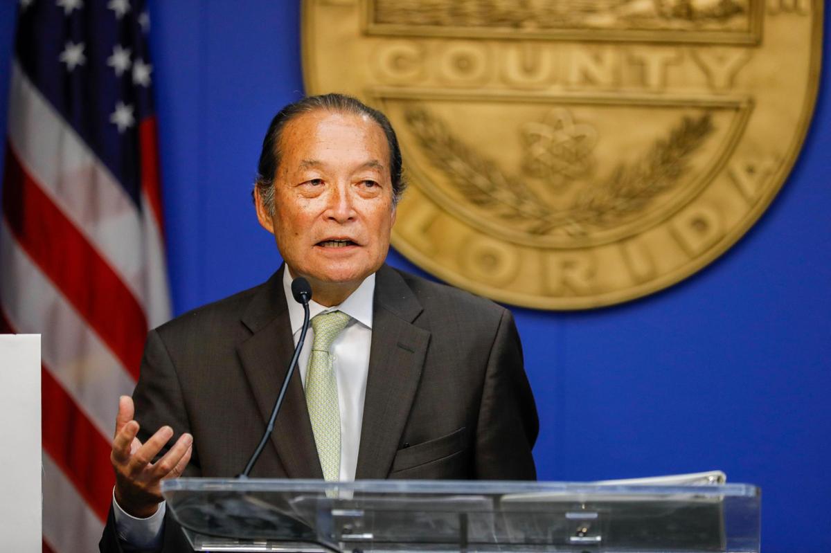 Michael Liu, Miami-Dade County housing and community development director, talks about the Building Blocks Program for affordable housing, during a press conference at the Stephen P. Clark Government Center in downtown Miami, Friday, May 20, 2022.
