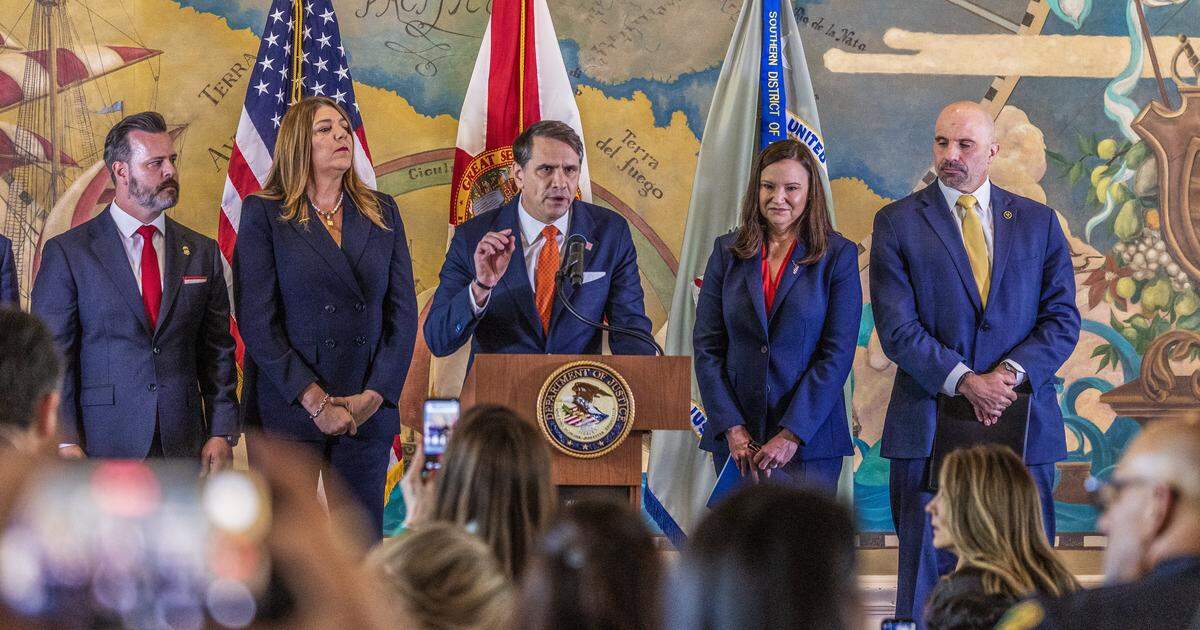 Acting Attorney General Todd Blanche, flanked by from left- U.S. Attorney Jason A. Reding Quiñones, MDC President, Madeline Pumariega, U.S. Senator Ashley Moody and FBI Deputy Director Christopher G. Raia, announces a federal indictment against Raúl Castro for the shoot-down of two Brothers to the Rescue planes in 1996, during an event to honor the victims of that tragic event, celebrated at the iconic Freedom Tower, in Miami, on Wednesday, May 20, 2026.