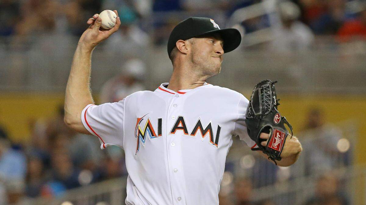 Miami Marlins pitcher Trevor Richards pitches during the second inning of a Major League Baseball interleague game against the New York Yankees at Marlins Park on Wednesday, August 22, 2018.