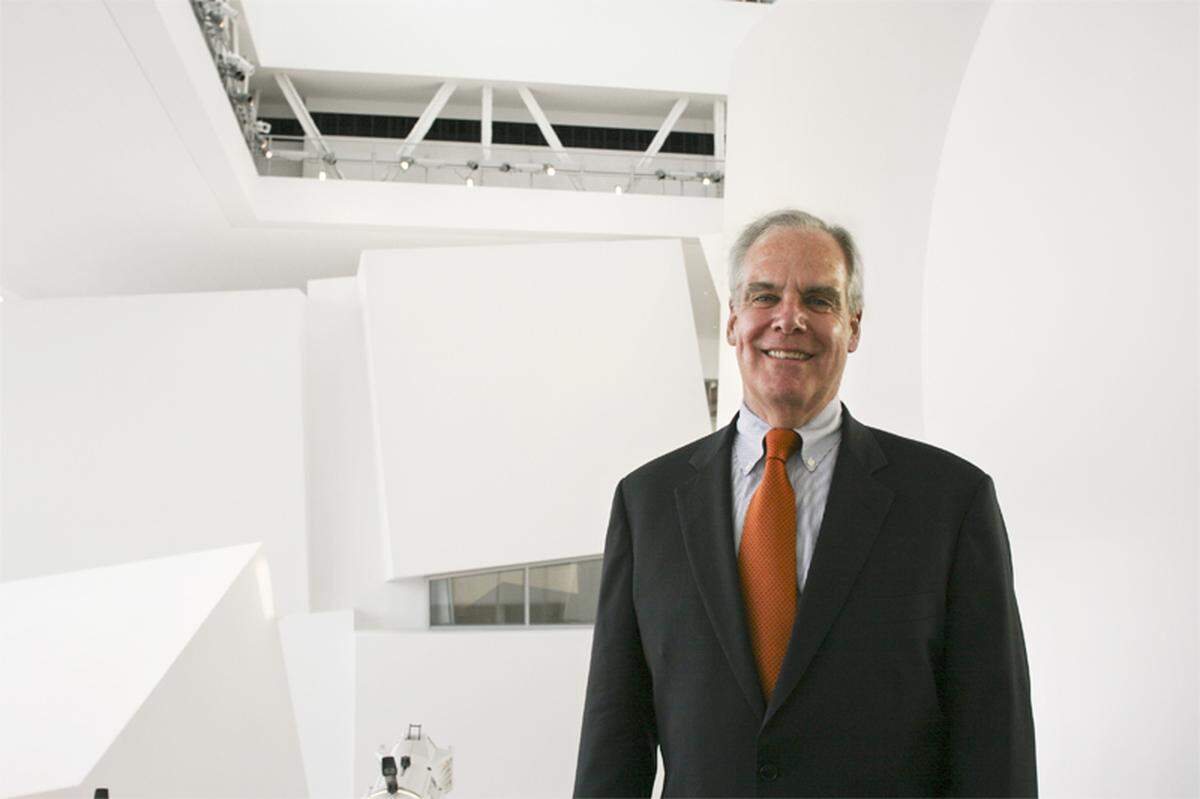 Howard Herring, the New World Symphony CEO, at the atrium of the New World Center in Miami Beach. New World Symphony was one of hundreds of Florida cultural nonprofit institutions affected by Gov. Ron Desantis’ veto of art grants from the state budget.
