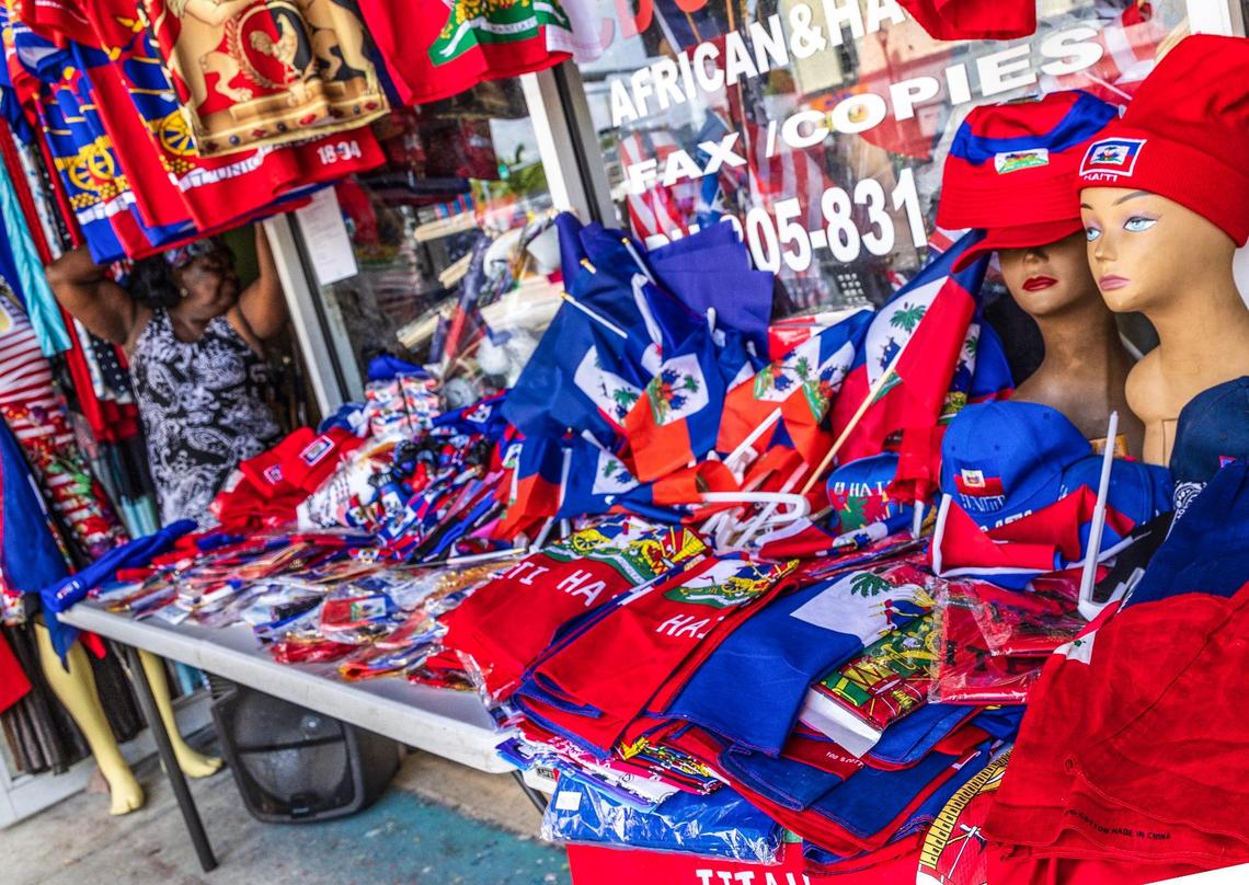 View of different items with the Haitian flag for sale at the Madeleine store in Little Haiti on Saturday May 17, 2025 ahead of the Haiti’s Flag day celebration, on May 18.