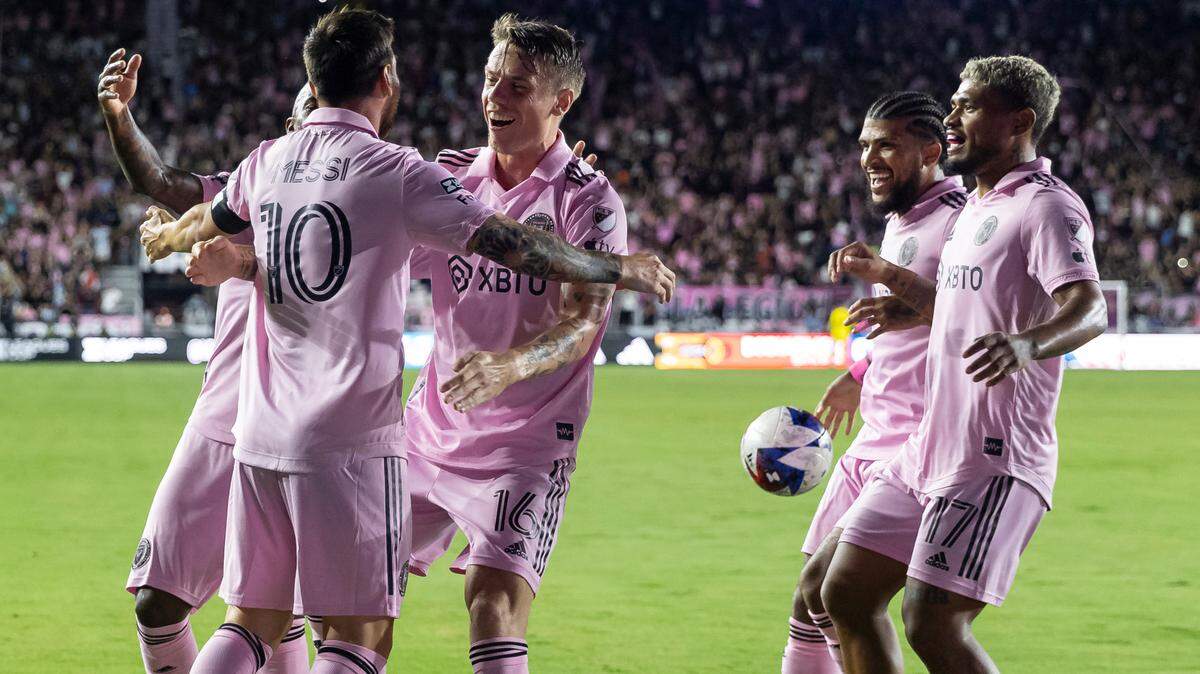 Inter Miami has won all five games and scored 17 goals in the five games since Lionel Messi (left) arrived after the team won just five games scored 22 goals in the first 22 games.