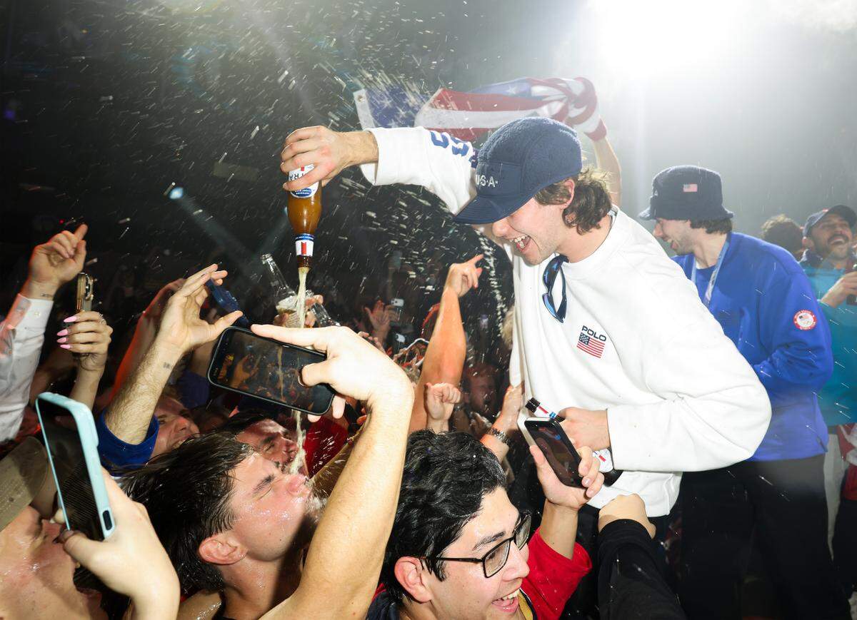 MIAMI, FLORIDA - FEBRUARY 23: Jack Hughes attends a celebration of the USA Men's Hockey Team's Olympic Gold at E11EVEN Miami on February 23, 2026 in Miami, Florida.  (Photo by Alexander Tamargo/Getty Images for E11EVEN Miami)