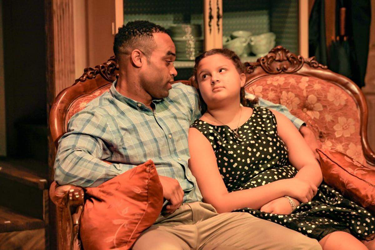 Scott Wesley and Lily Grace have a father-daughter bonding moment in M Ensemble’s ‘Meet Me at the Oak.’