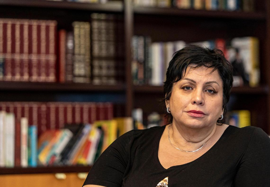 Malka Shahar in the library at the Pinnacle Tower in Sunny Isles.