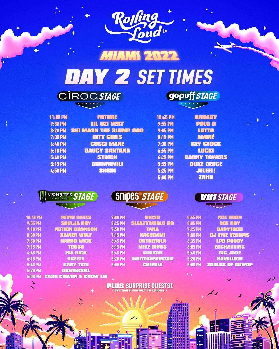 Rolling Loud Day two lineup, July 23, 2022, for the Miami Gardens Hard Rock Stadium festival.