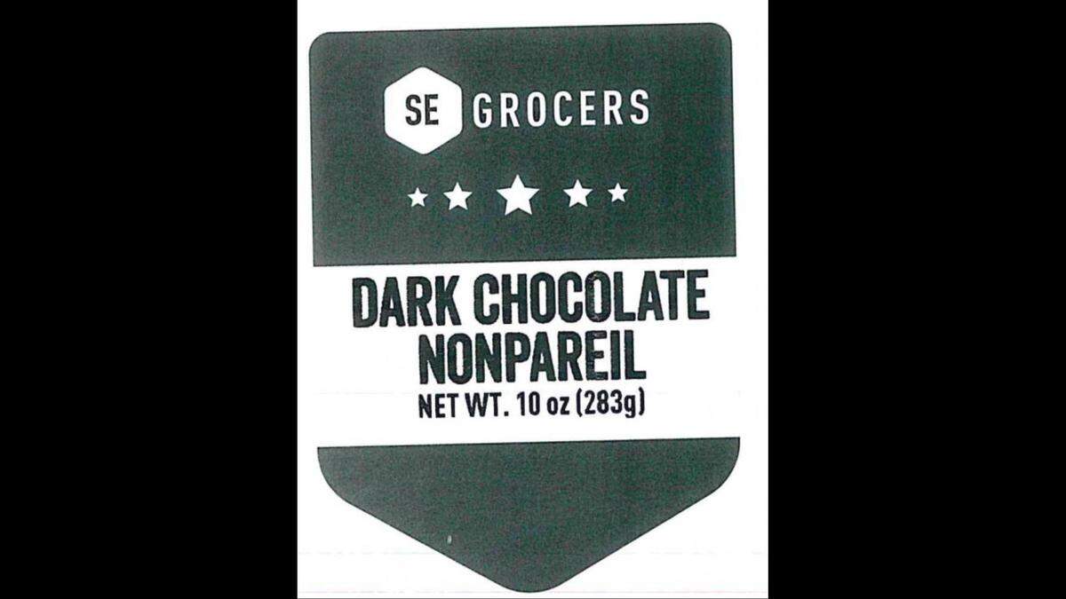 The label for SE Grocers Dark Chocolate Nonpareil