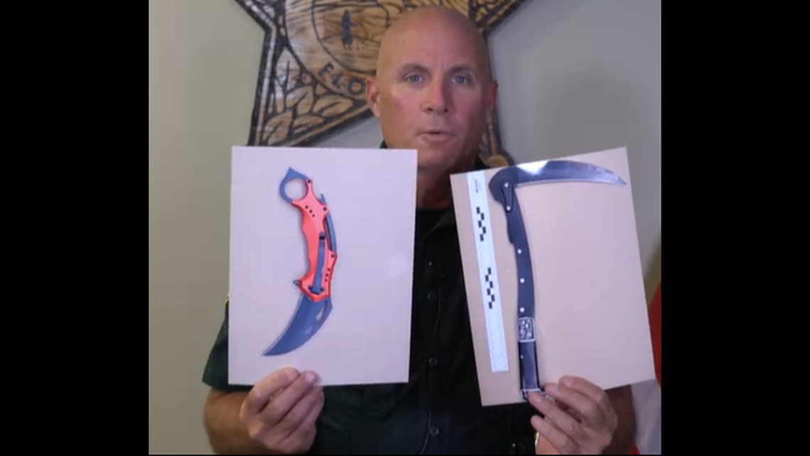 Undersheriff Pat Breeden displayed these photos of the weapons in a video. The suspect still had them in his possession when arrested, Breeden said.