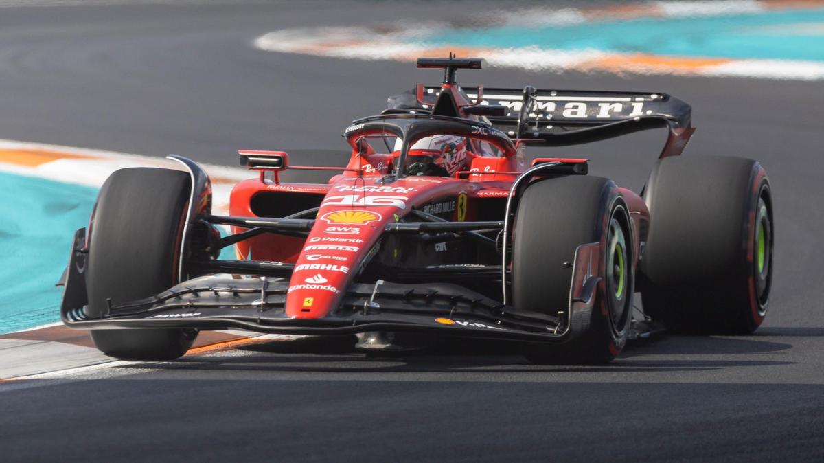 Monegasque Formula One driver Charles Leclerc of Scuderia Ferrari makes his way around the circuit during the qualifying session of the Formula One Miami Grand Prix at the Miami International Autodrome on Saturday, May 6, 2023, in Miami Gardens, Fla.