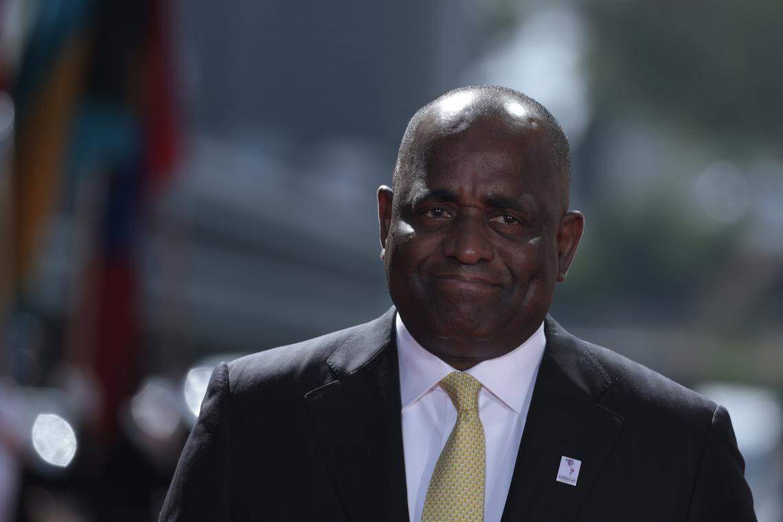 LOS ANGELES, CALIFORNIA - JUNE 08: Roosevelt Skerrit, the Prime Minister of the Commonwealth of Dominica arrives to the Microsoft Theater for the opening ceremonies of the IX Summit of the Americas on June 08, 2022 in Los Angeles, California. Leaders from North, Central and South America will travel to Los Angeles for the summit to discuss issues such as trade and migration. The United States is hosting the summit for the first time since 1994, when it took place in Miami. (Photo by Anna Moneymaker/Getty Images)