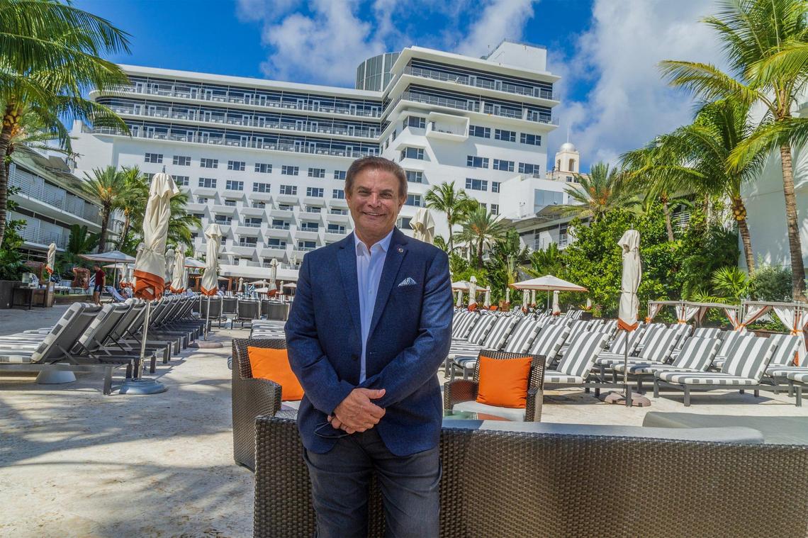 Peter Kanavos, co-owner of the Ritz-Carlton South Beach and Sagamore hotels, stands in the pool area of the Ritz-Carlton South Beach hotel on Thursday, Oct. 5, 2023.