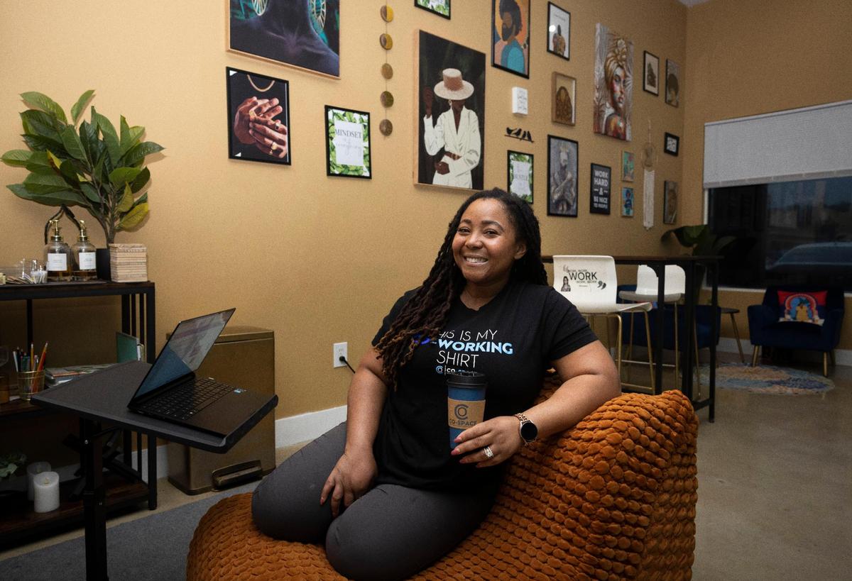 Joy St. Clair, founder of Co-Space, a coworking space in the predominantly Black community, on Thursday, Jan. 11, 2024, in Miami Gardens. St. Clair said the business was inspired by the pandemic and that most people find it on Google or Instagram since it’s the first coworking space in the area.