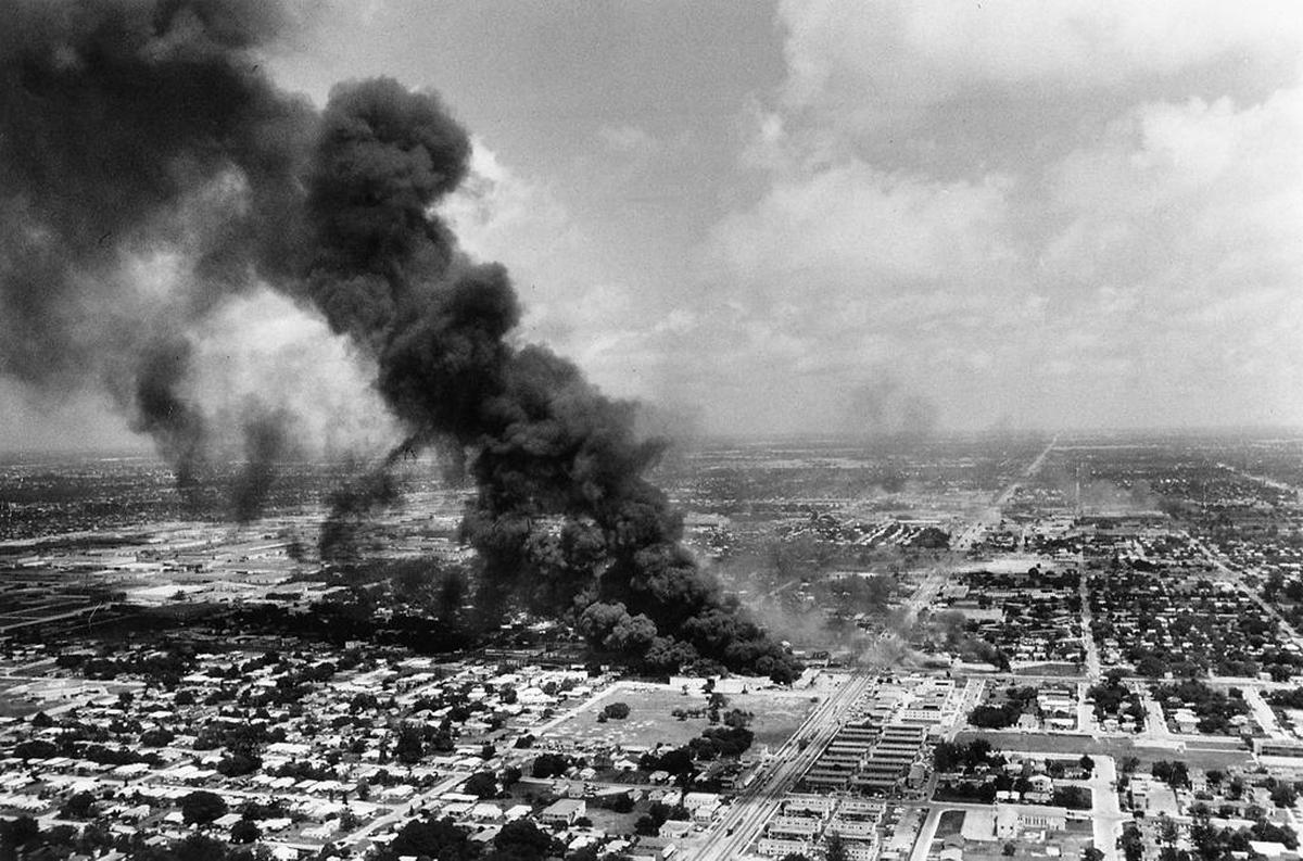 Liberty City burns in May 1980 after four Miami police officers were acquitted in the beating death of Black insurance salesman Arthur McDuffie that happened in December 1979.