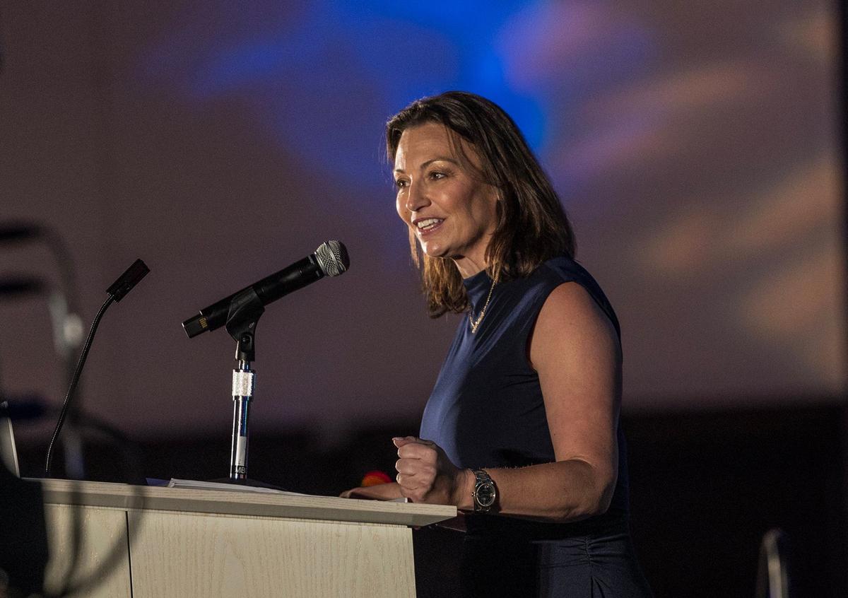 Chair Nikki Fried, Florida Democratic Party, speaks during the Blue Gala hosted by the Miami-Dade Democratic Party at the Miami Beach Convention Center, Florida on Saturday, September 21, 2024.