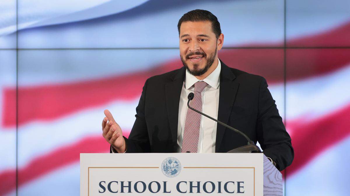 Florida Commissioner of Education Anastasios Kamoutsas speaks after it was announce that the Success Academy Charter School conglomerate is coming to Florida during a press conference at Florida International University in Miami, Florida, Thursday, September 25, 2025.