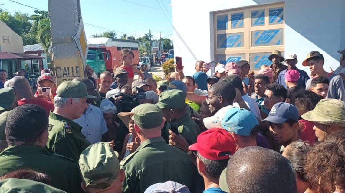 Cuban leader Miguel Díaz-Canel meets with residents in San Antonio del Sur, a municipality in Guantánamo province devastated by Hurricane Oscar.