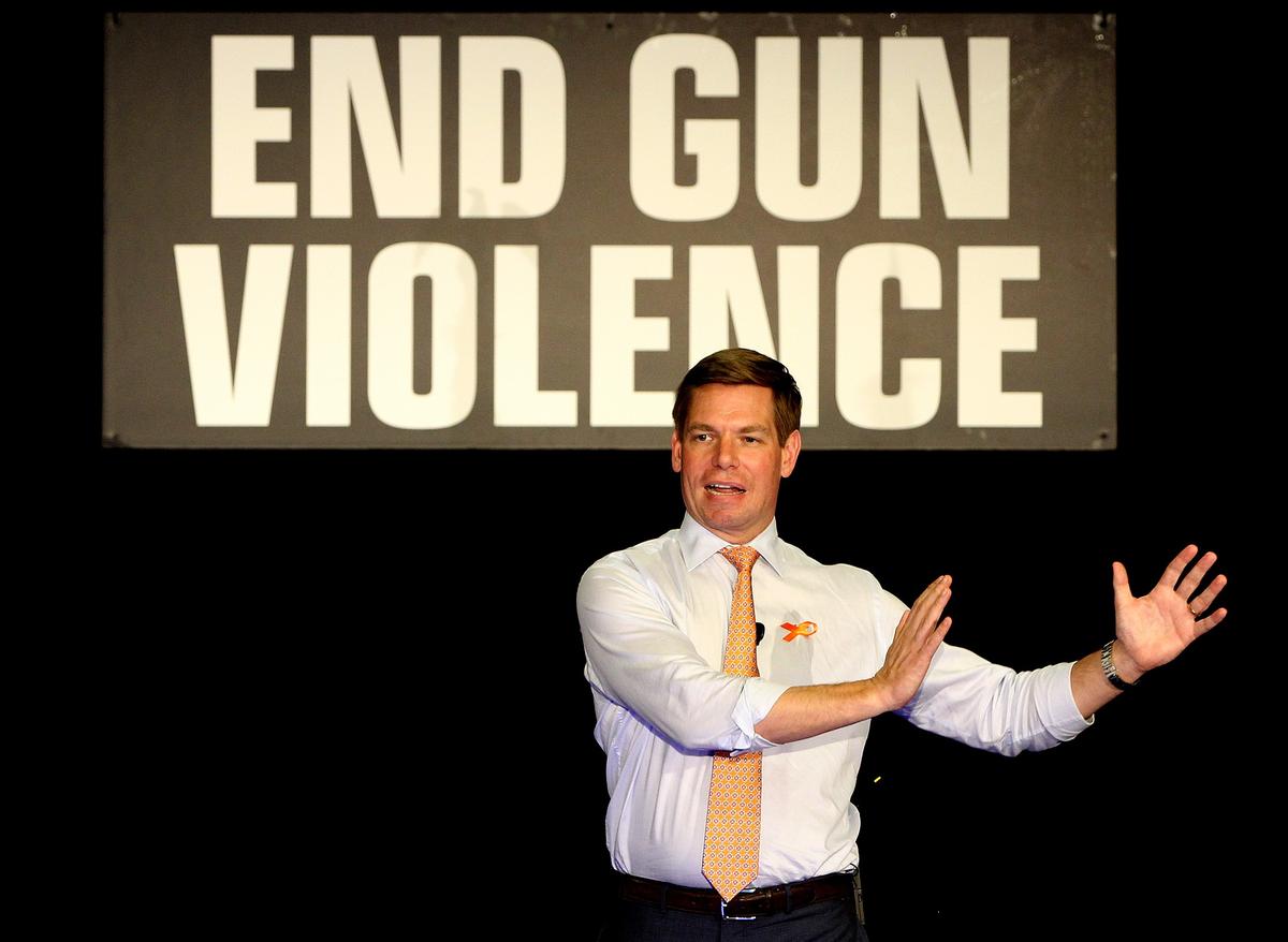 Eric Swalwell Jr, U.S. Representative from California’s 15th congressional district, at a town hall meeting at BB&T Center in Sunrise in April.