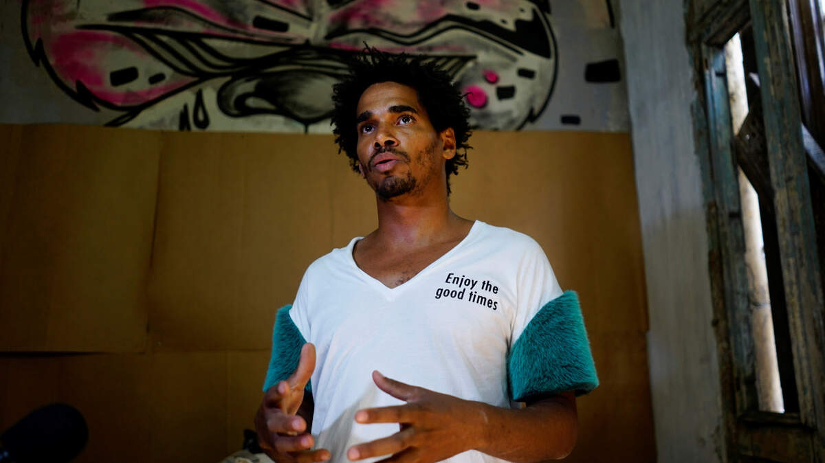 Organizer of the “00Biennial” Luis Manuel Otero Alcantara speaks during an interview at his home in Havana, Cuba, May 2, 2018.  Picture taken May 2, 2018. REUTERS/Alexandre Meneghini - RC1BB63FC200