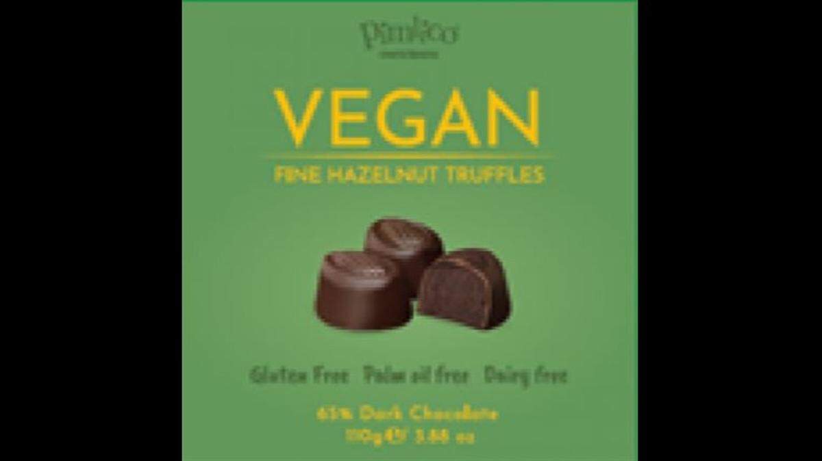La etiqueta de Pimlico Confectioners Vegan Fine Hazelnut Truffles FDA
