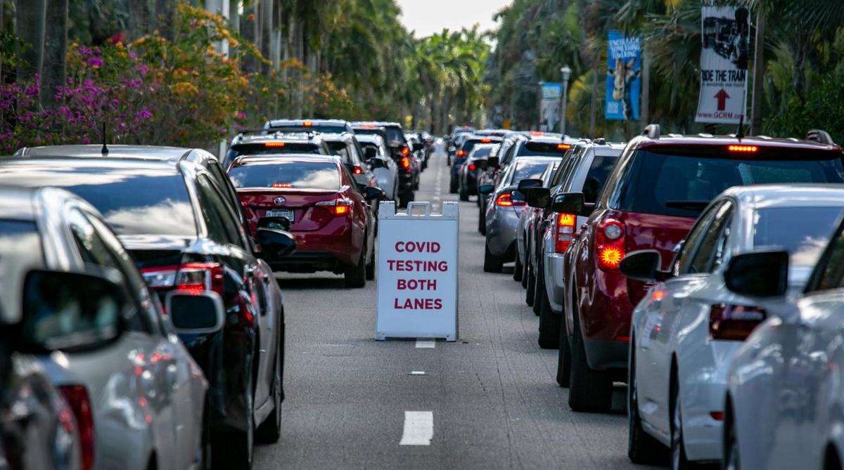 COVID-19 testing lines were long on Tuesday at Zoo Miami in west Miami-Dade.