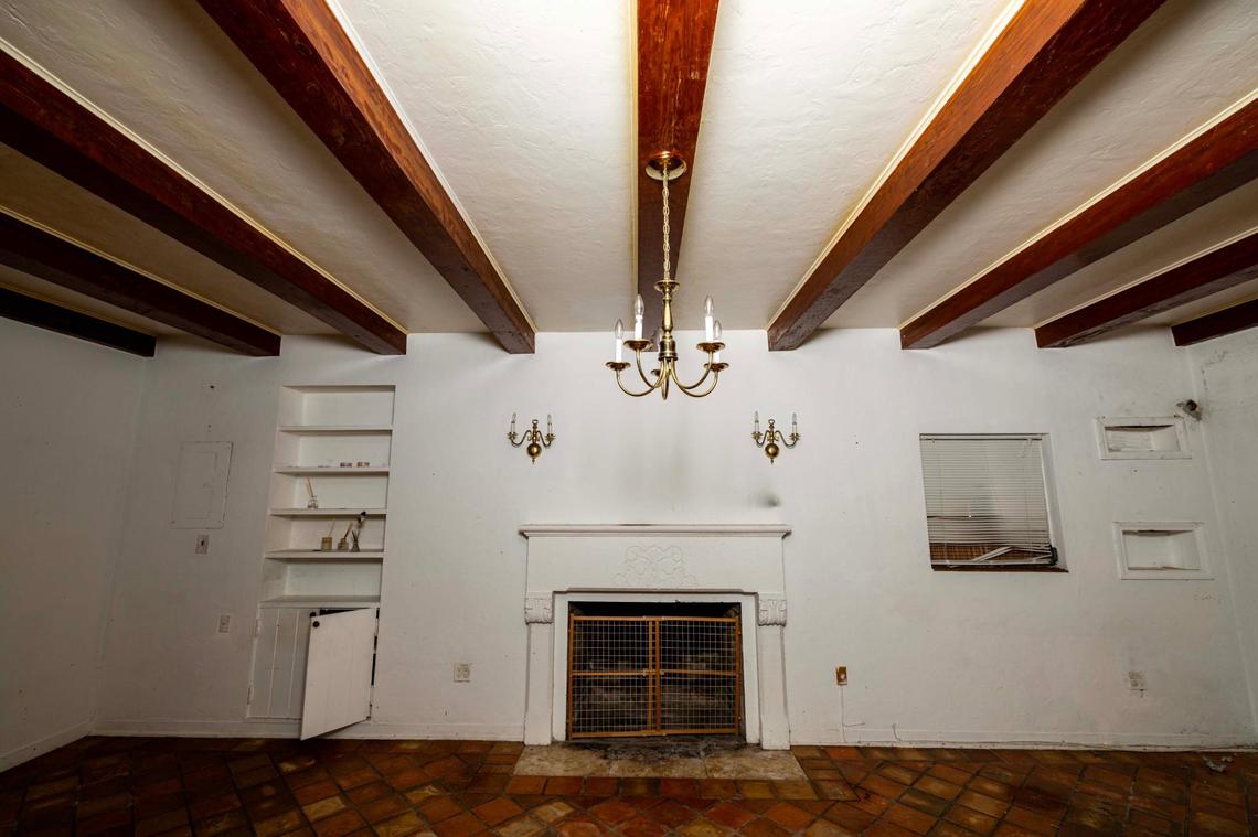 The living room inside 1800 Michigan Avenue. The home has been long vacant.