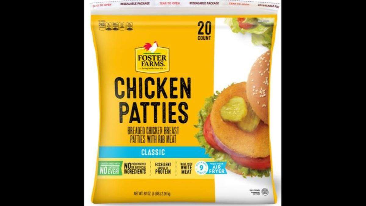 Foster Farms Chicken Patties in 80-ounce bags have been recalled from Costco