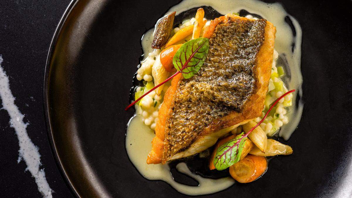 The seared striped bass at Isabelle’s Grill Room & Garden