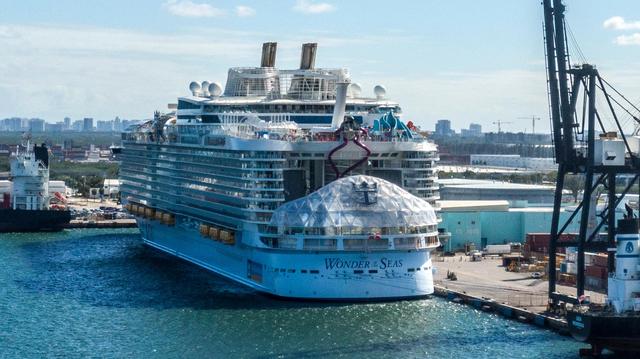 View of the Royal Caribbean’s latest ship the Wonder of the Seas, the world’s largest cruise ship at Port Everglades in Fort Lauderdale, on Friday, March 04, 2022,