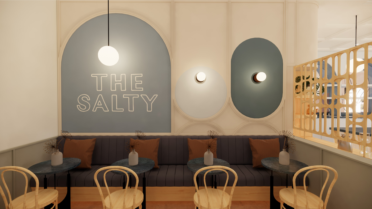 A rendering of the interior of the new Salty Donut in Coconut Grove.