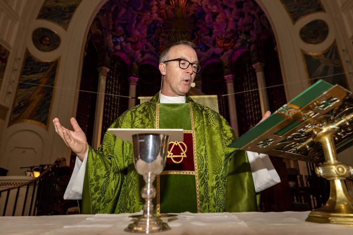 The Very Reverend Jason Roberson gives the sermon at Trinity Episcopal Cathedral during Vox Dei, a new interactive service of Holy Eucharist, on Sunday, September 7, 2025, in Miami, Fla. Trinity Episcopal Cathedral is celebrating the centennial anniversary of the church.