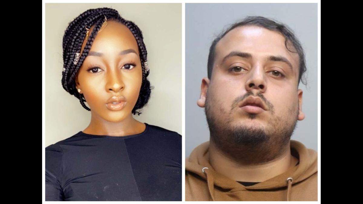 Maame Amuah, left, was shot and killed in May 2021 in Miami as she knocked on the apartment door of her lover. Haider Rana, right, has been charged with second-degree murder with a firearm.
