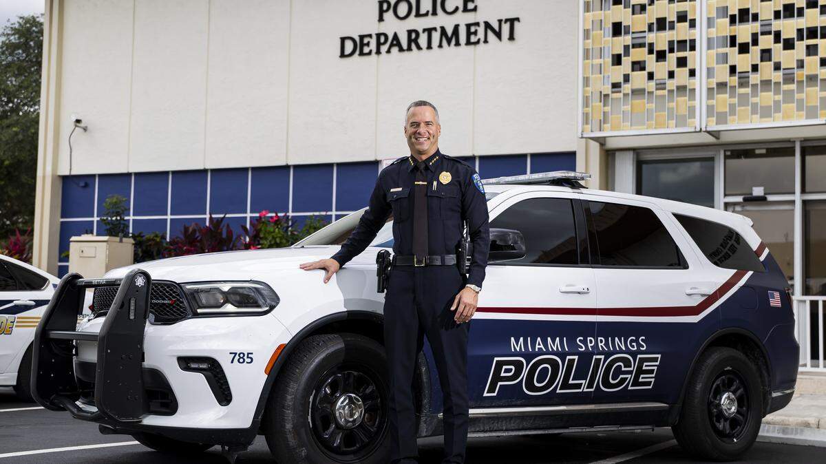 Matthew Castillo, chief of police in Miami Springs, is photographed at police headquarters on Friday, May 29, 2026, in Miami Springs, Fla. Castillo is set to replace Edwin Lopez as chief of the Doral Police Department after Lopez was appointed chief of the City of Miami Police Department.